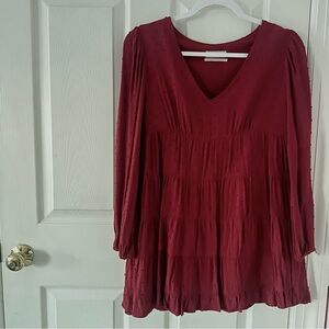 Urban Outfitters Red Long-Sleeve Flowy Dress